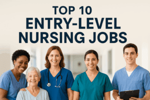 Entry-level nurses including a CNA, LPN, and medical assistant working together in a hospital room.