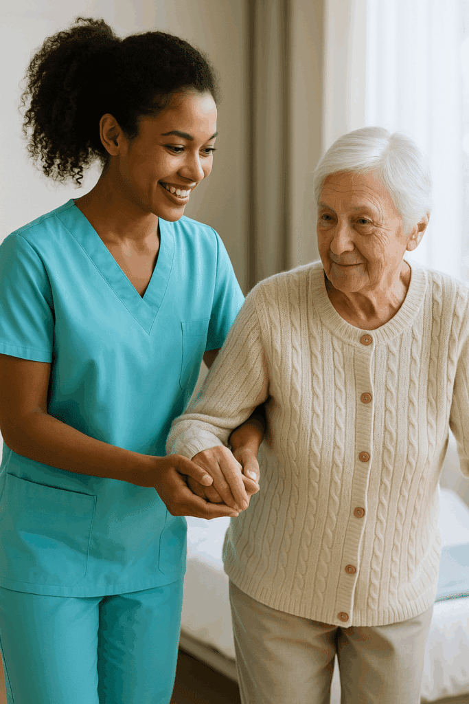 Certified Nursing Assistant helping an elderly patient walk, representing one of the most accessible entry-level nursing positions.