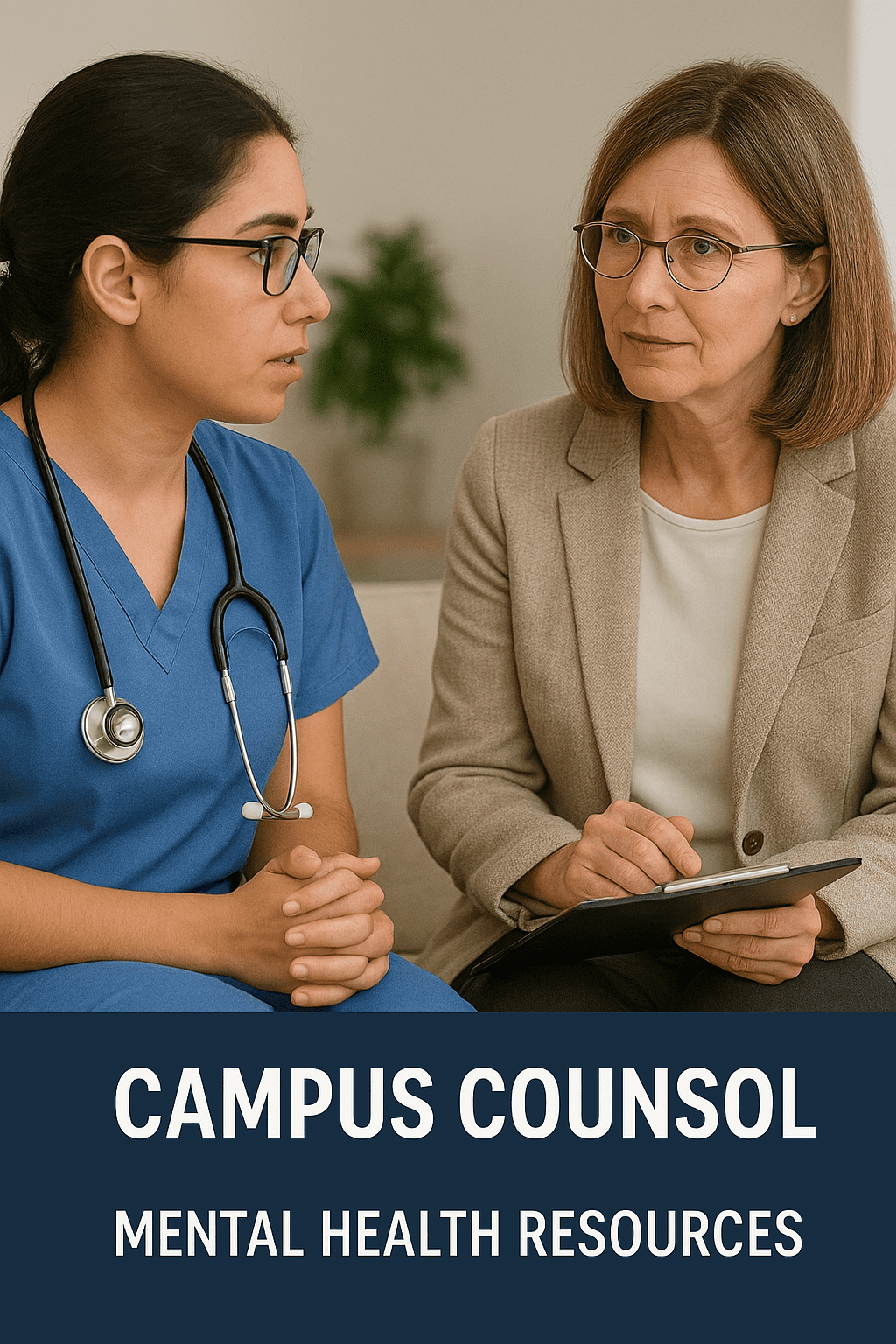 Nursing student speaking with a campus counselor about stress management