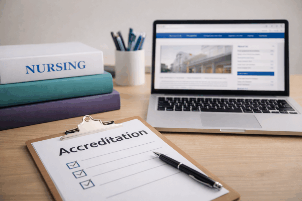 Nursing textbooks and checklist emphasizing program accreditation